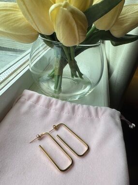Matte Gold Rectangular Open Hoop Earrings - Modern Minimalist